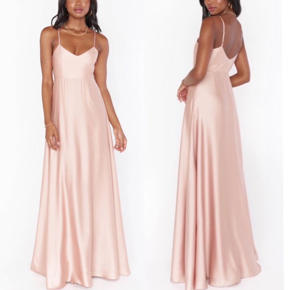 Show Me Your Mumu Faith Satin Luxe Maxi Dress in Rose Gold Size Medium N…